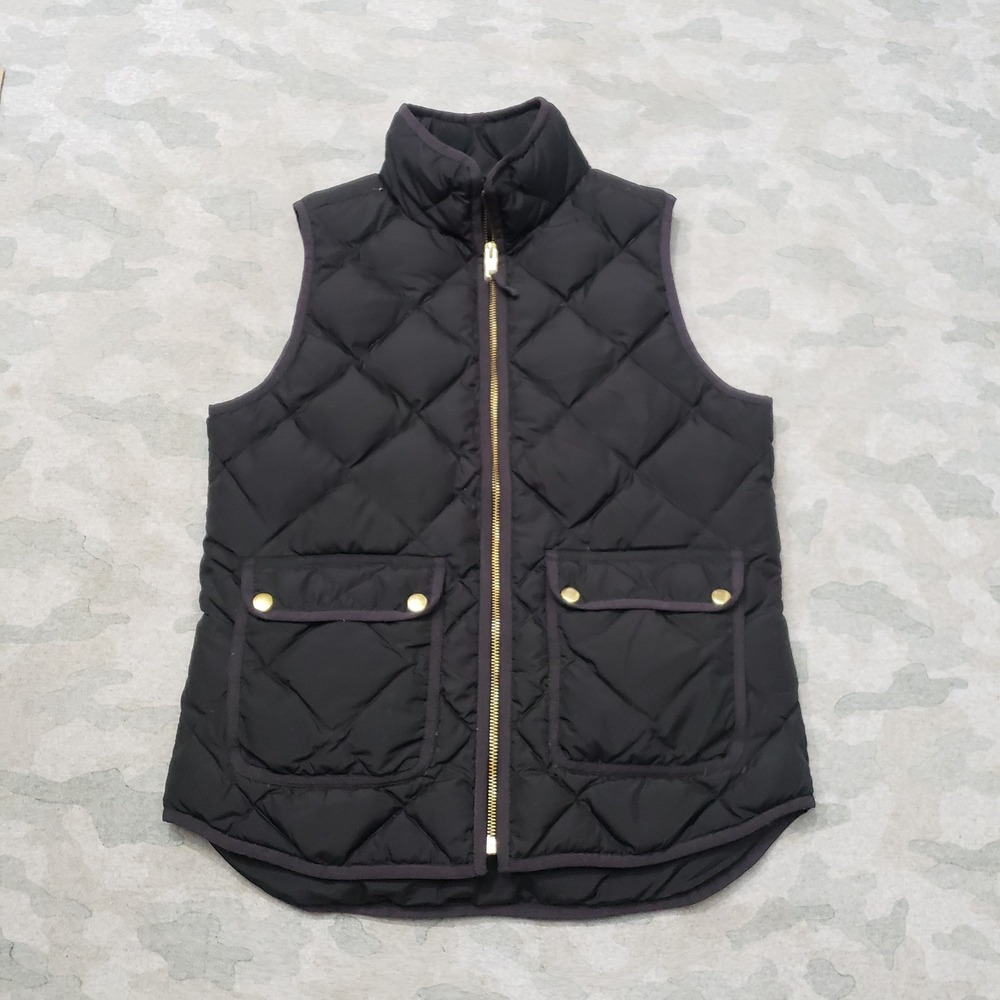 J.Crew Vest Womens XS Black Diamond Quilted Down Puffer Full Zip